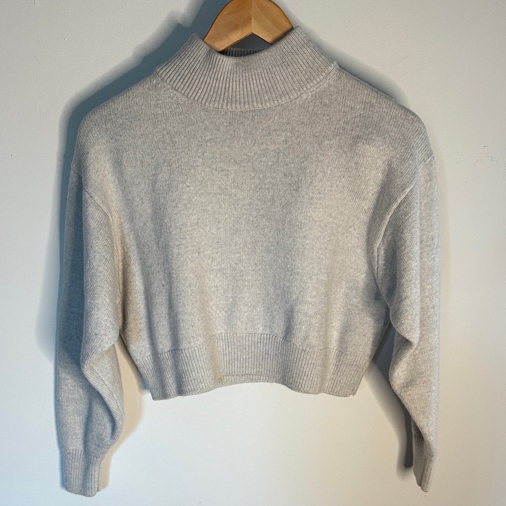 Light Gray Cropped Turtleneck Sweater